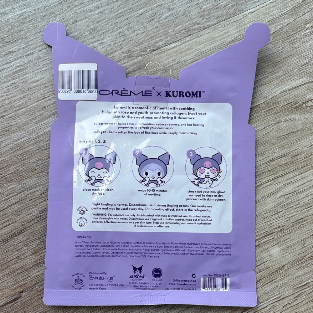 Crème x Kuromi Calming Firming Sheet Mask and Sanrio My Melody Hair Clips Set